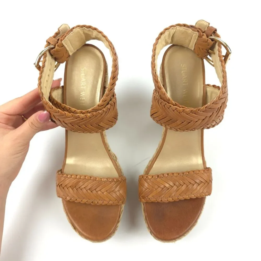 STUART WEITZMAN Elixir Wedge Espadrille Braided Leather Heels Beachy Boho Hippie